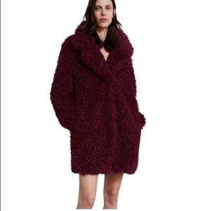 Zara Soft Faux Fur Coat - Burgundy